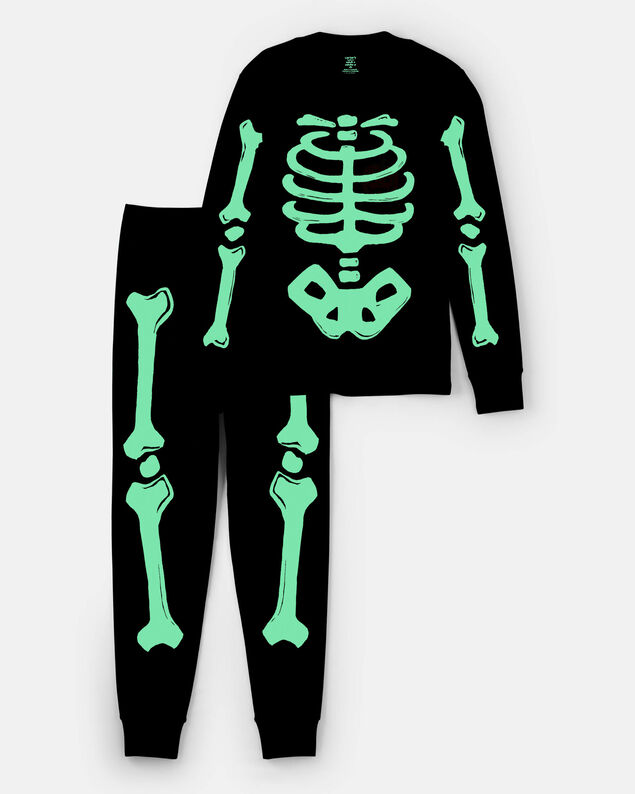 Product image 2 of Adult 2-Piece Glow Skeleton Halloween 100% Snug Fit Cotton Pajamas - Black