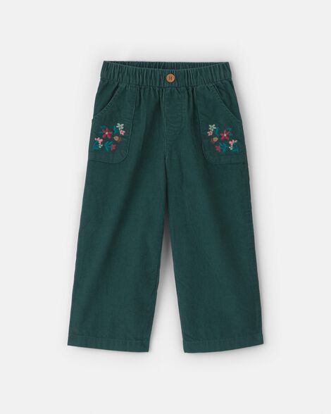 toddler girl floral corduroy wide-leg pants - green