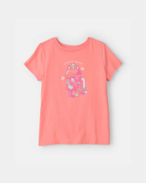 girls 'sticker queen' graphic tee - coral
