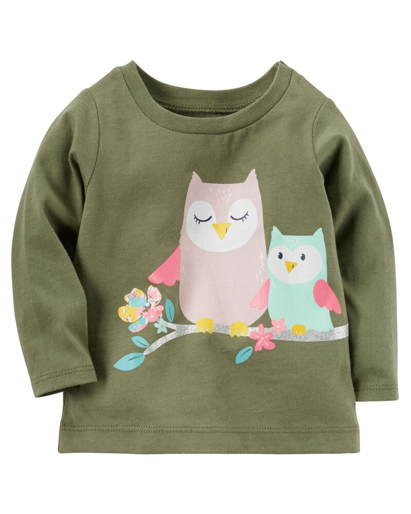 Long Sleeve Glitter Owl Graphic Tee Carters Com