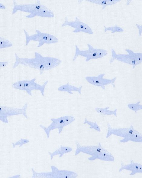 Toddler Boy 1-Piece Shark 100% Snug Fit Cotton Footie Pajamas - White/Blue