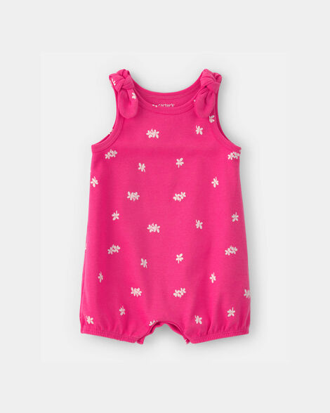 baby girl floral sleeveless romper - pink