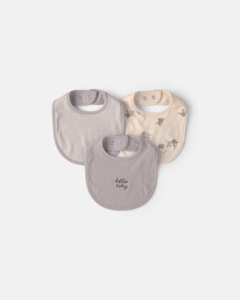 baby 3-pack 'hello baby' bibs - cream