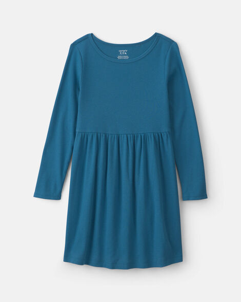 girls rib long-sleeve dress - blue