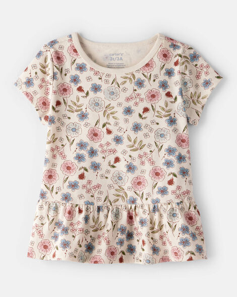toddler girl floral short-sleeve peplum top - cream