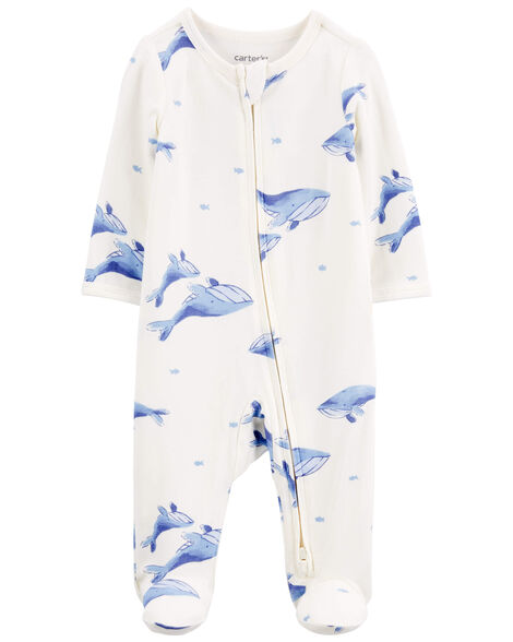 Product image 1 of Baby Whale Print Zip-Up PurelySoft Sleep & Play Pajamas