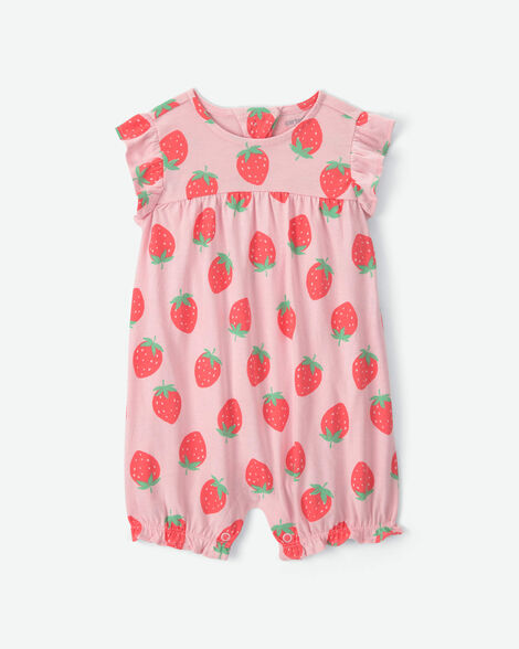 baby girl strawberry romper - pink