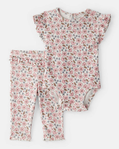 baby girl ruffle floral bodysuit & pant set