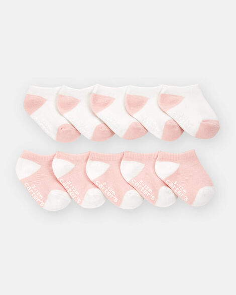 baby 10-pack no show socks - pink/white