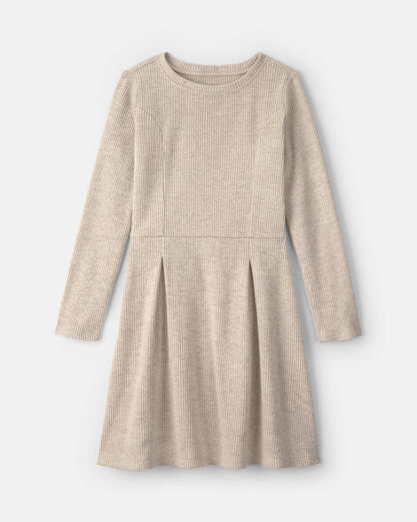 girls long-sleeve rib dress - cream