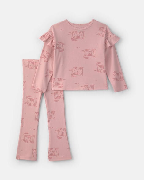 toddler girl cat long-sleeve top & pant set - pink