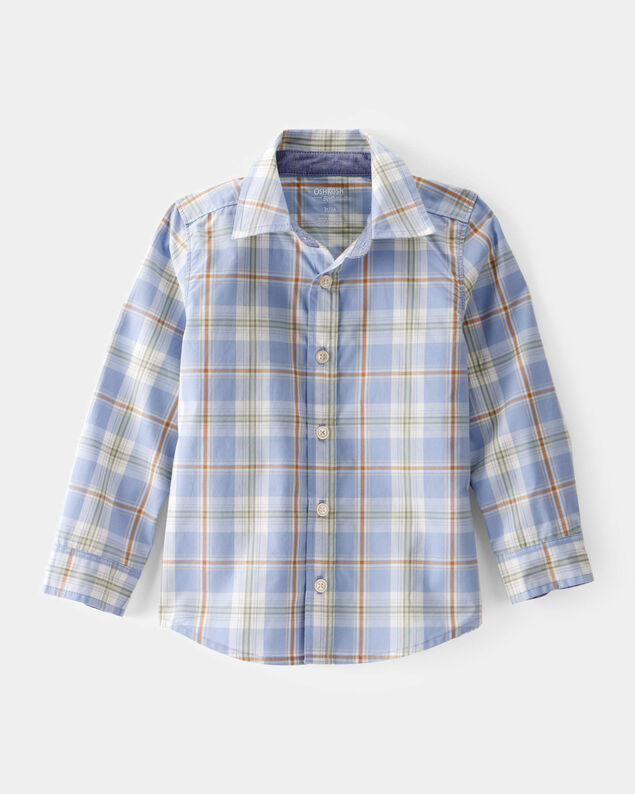 Product image 1 of Toddler Poplin Plaid Button-Front Shirt  -Blue/Orange/White