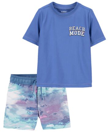 Toddler Beach Mode Rashguard & Tie-Dye Swim Trunks Set