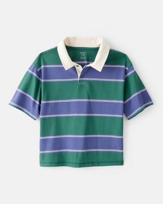 Boys Cotton Short-Sleeve Stripe Polo - Brown/Ivory