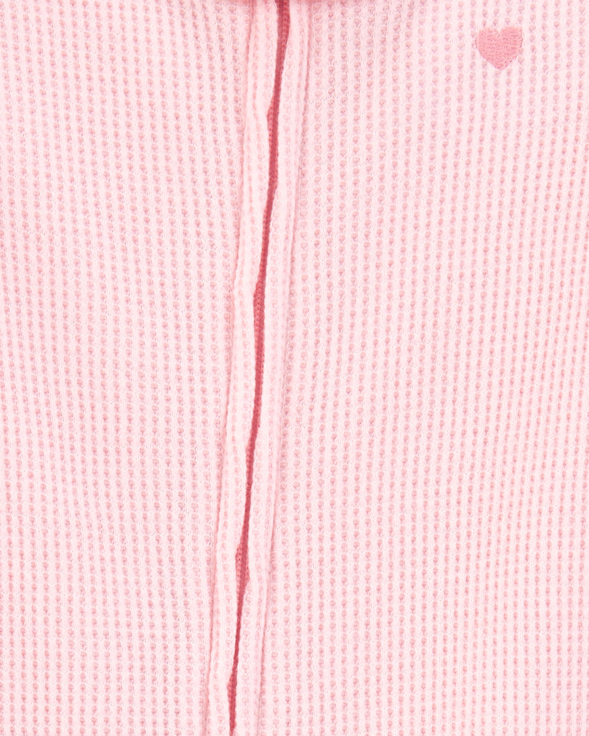 Baby Girl Heart Waffle Knit Footie 1-Piece Pajamas - Pink