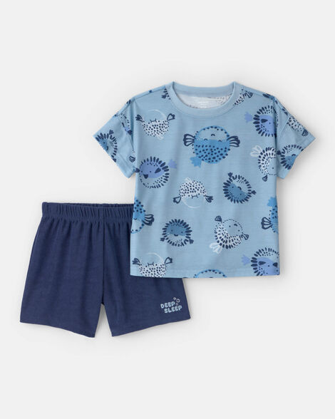 toddler boy 2-piece puffer fish short-sleeve pajama set - blue