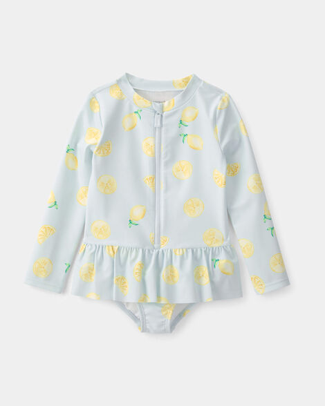 toddler girl 1-piece lemon rashguard swimsuit - blue