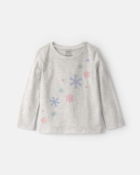 toddler girl snowflake long-sleeve graphic tee - grey