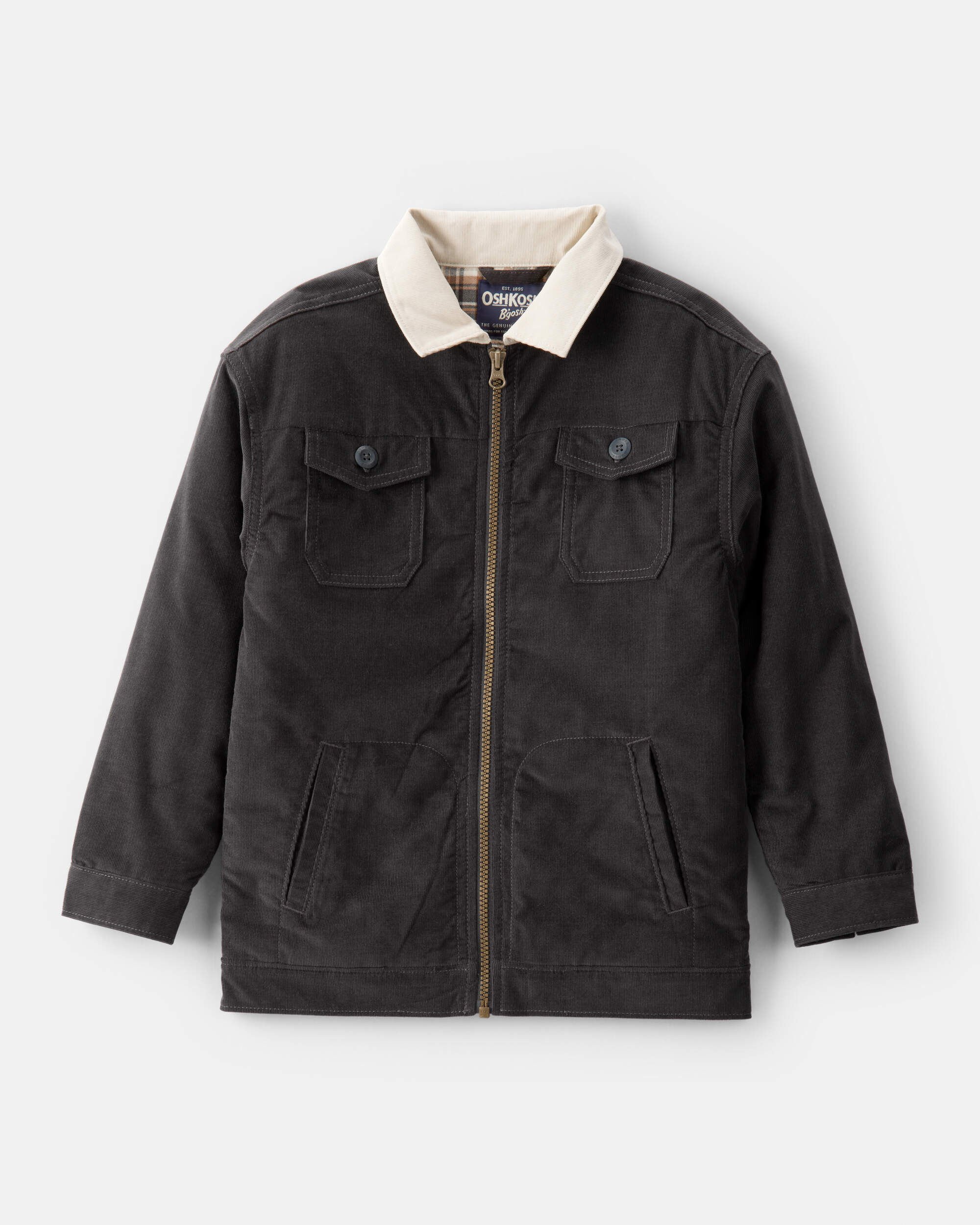 Boys Corduroy Long-Sleeve Zip-Up Fashion Jacket - Black