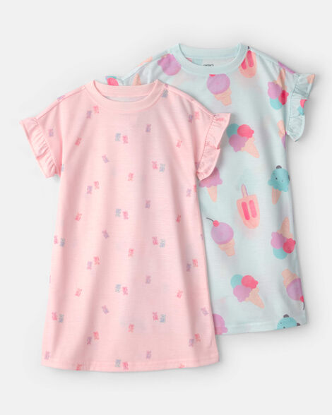 girls 2-pack ice cream short-sleeve loose fit night gown - pink/blue