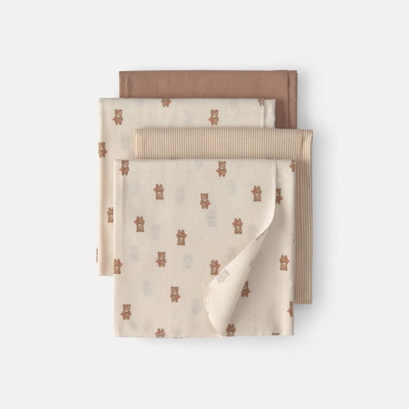 Baby 4-Pack Bear Receiving Blankets - Brown/Ivory