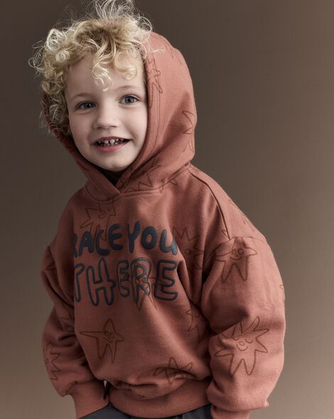 Toddler Race You There' Fleece Hoodie - Rust