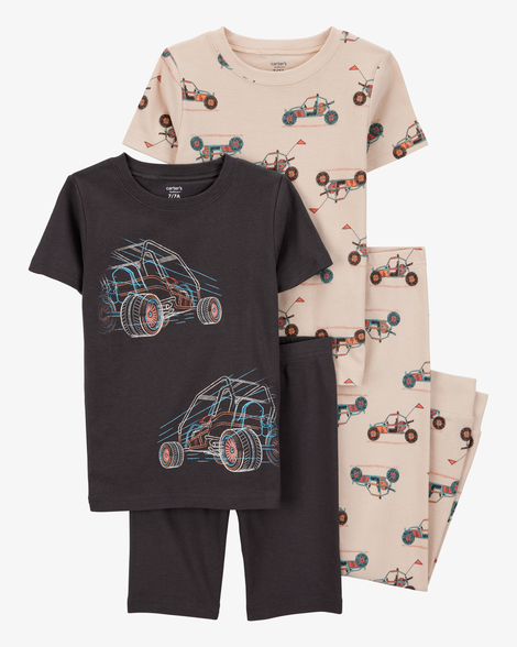 boys 4-piece race car 100% snug fit cotton pajamas - black/khaki