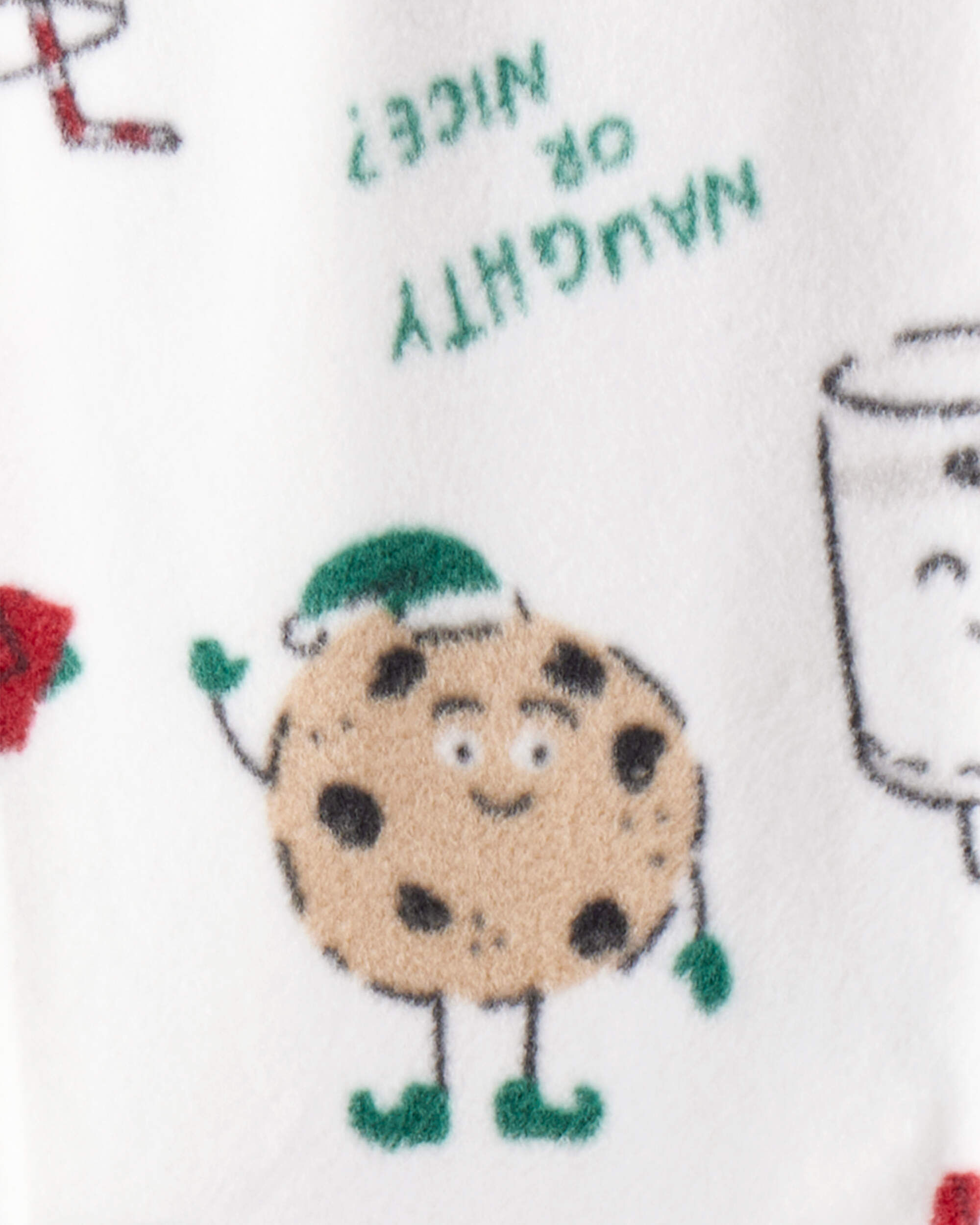 Baby Beige Santa Milk & Cookies Loose Fit Fleece Long-Sleeve Sleep Play Pajamas - White