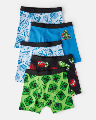Product image 1 of Boys 5-Pack Minecraft® Print Boxer Brief Underwear - Blue/Green/Black
