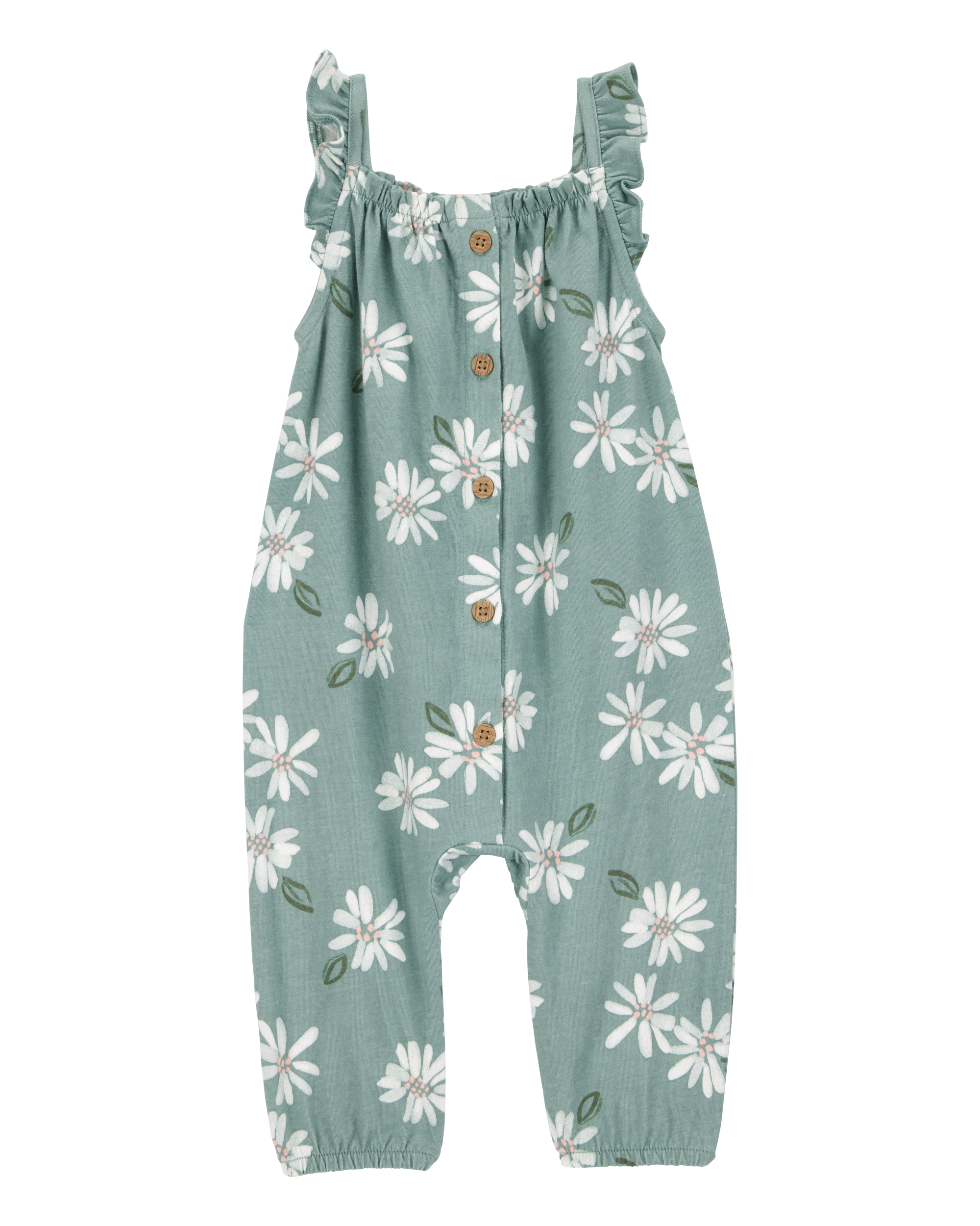 Baby Floral Button-Front Jumpsuit - Green