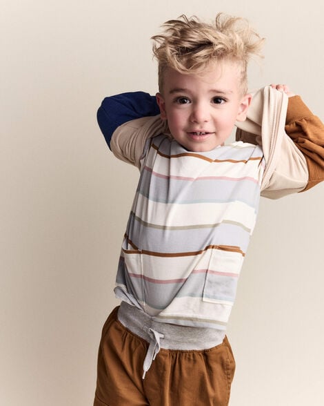 Toddler 'Hey!' Striped Otter Sweatshirt™ with Pockets - Blue/Cream