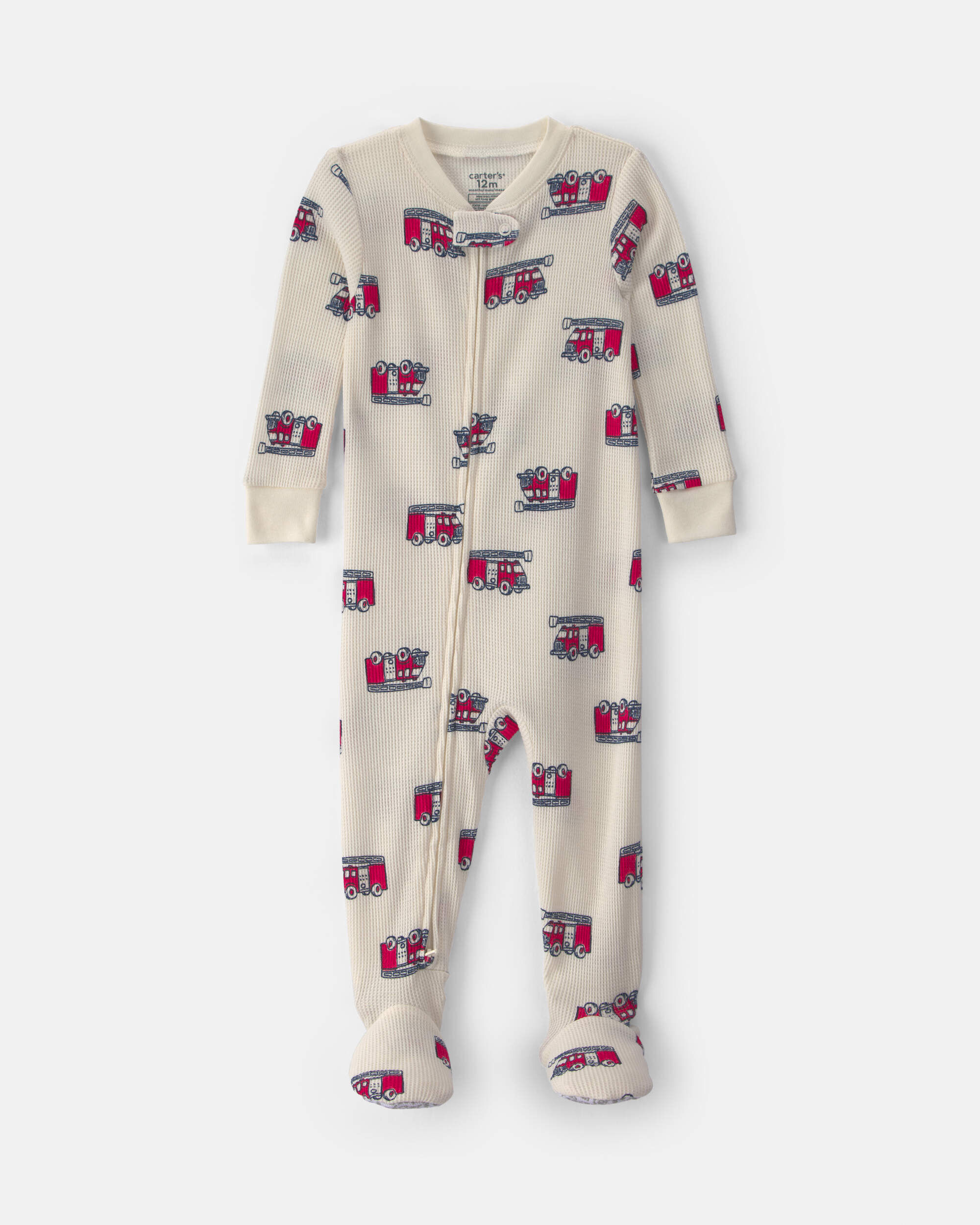 Carter's toddler boy 1-piece firetrucks thermal snug fit footed pajama 2T Cream