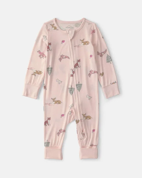 Image of Baby Girl Woodland PurelySoft™ 2-Way Zip Sleep & Play Pajamas - Pink