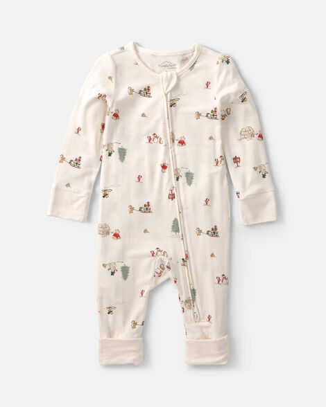 baby north pole purelysoft™ 2-way zip sleep & play pajamas - cream