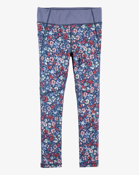  Product image 1 of Kid Floral Print Active Leggings in BeCool™ Fabric - Purple