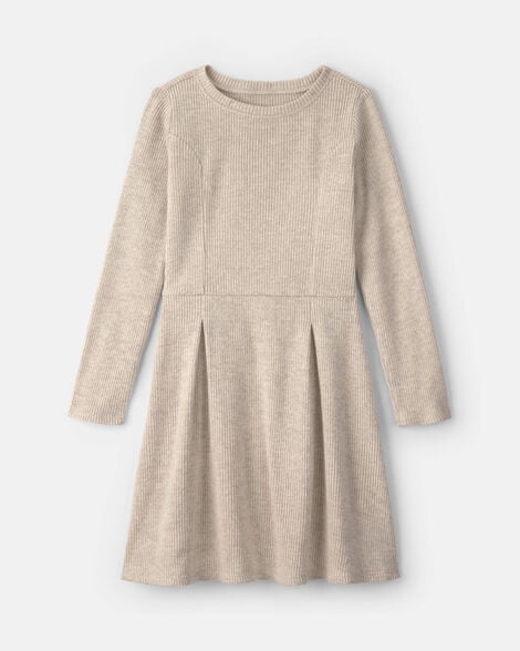 girls long-sleeve rib dress - cream
