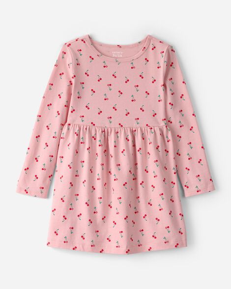 toddler girl cherry long-sleeve knit dress - pink