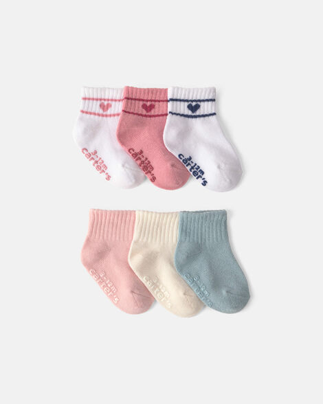 baby girl 6-pack heart varsity stripe ankle socks