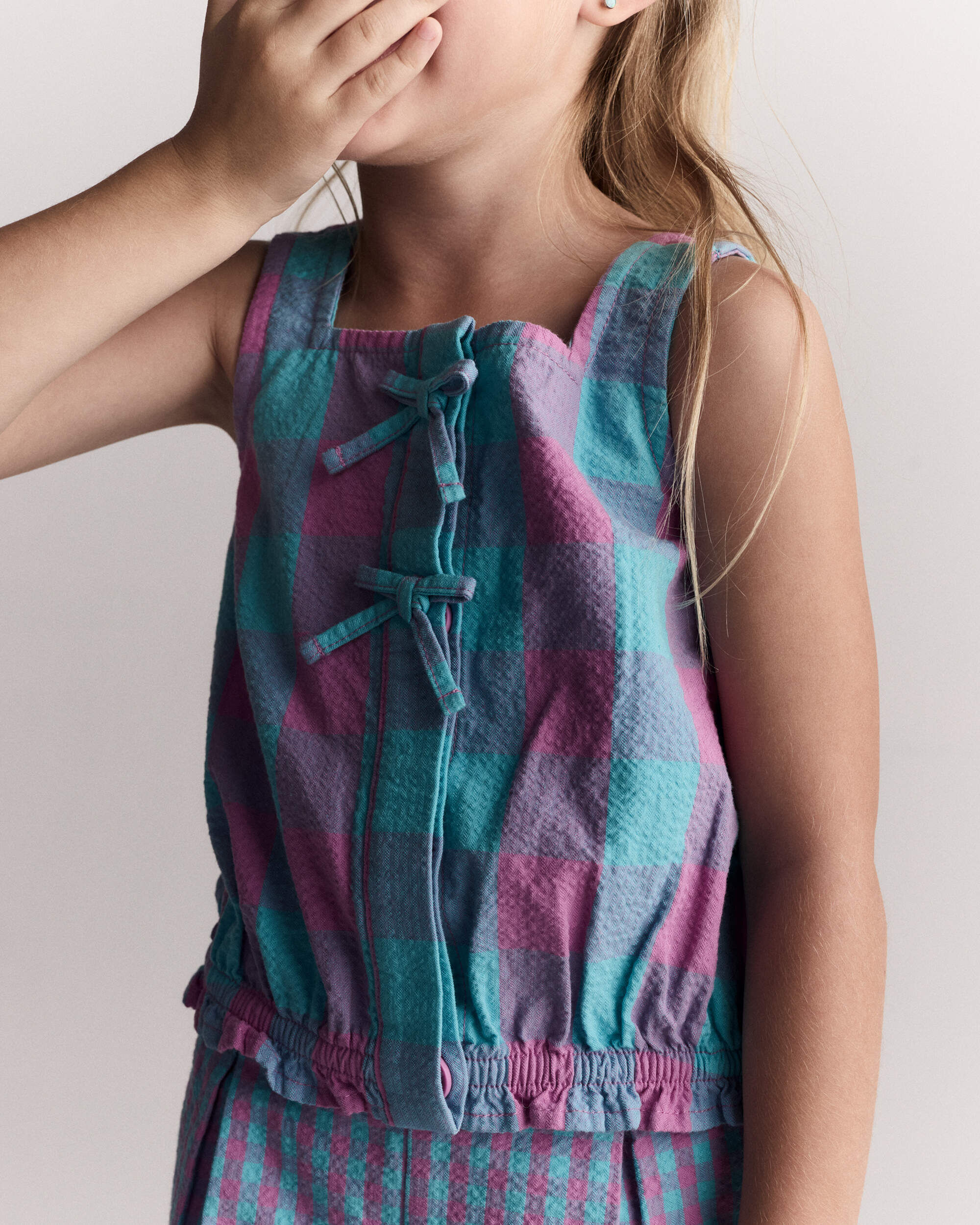 Otter Avenue Toddler Girl Gingham Peplum Top with Bows 12M Purple/Blue