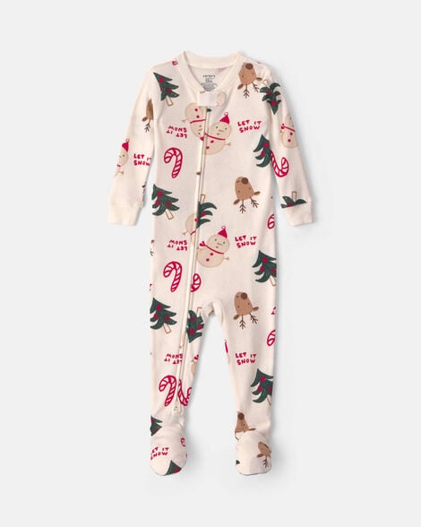 Image of Baby 1-Piece Christmas Icon 2-Way Zip 100% Cotton Snug Fit Footed Pajama - Cream