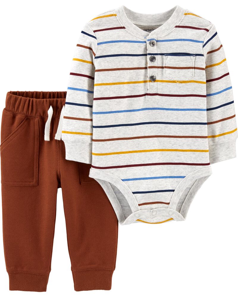 Baby Brown 2-Piece Striped Bodysuit Pant Set | carters.com