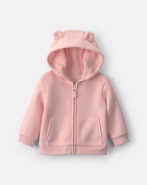baby girl bear fleece zip-up  hoodie - pink