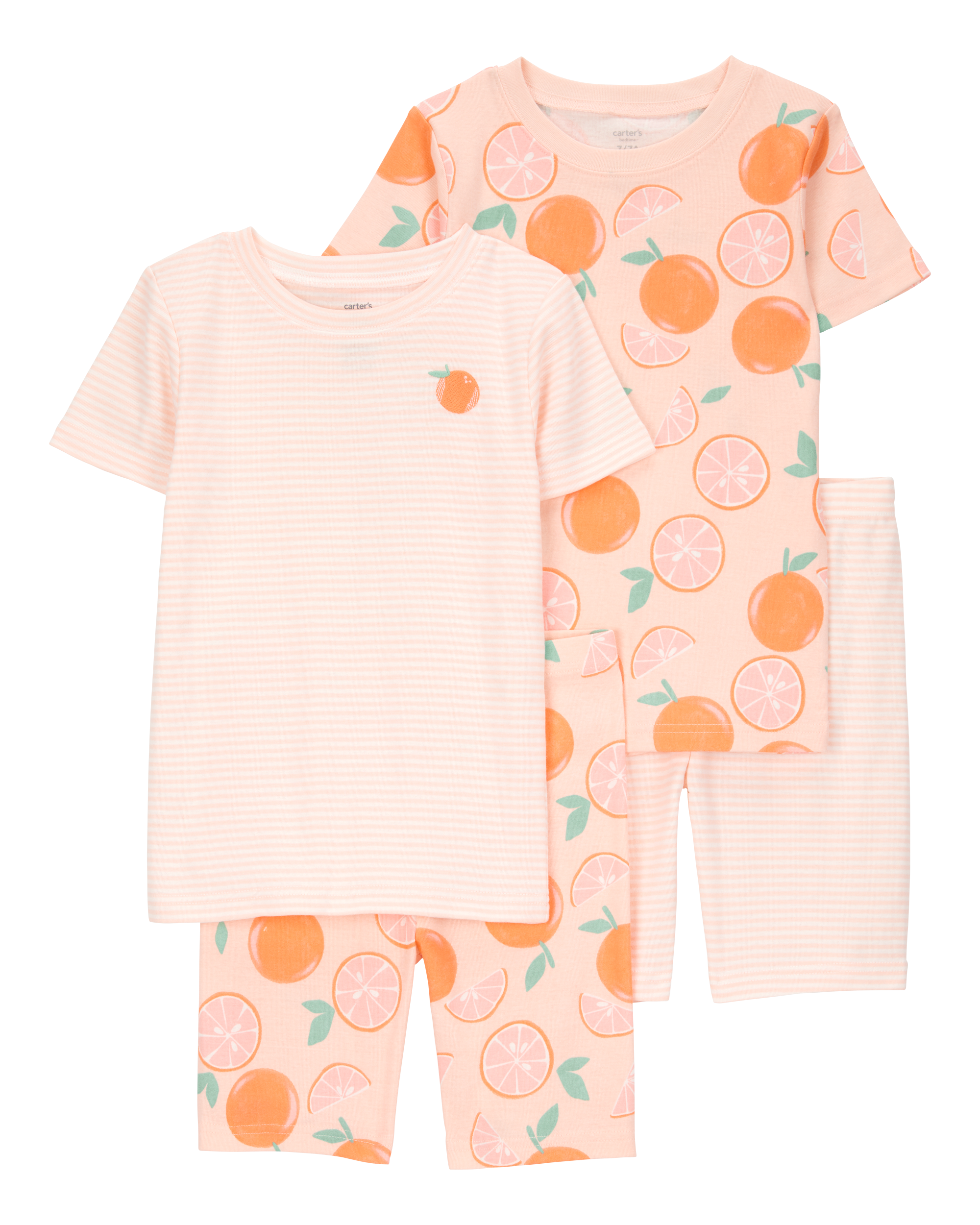 Kid Orange Striped Snug Fit Cotton 4-Piece Pajamas