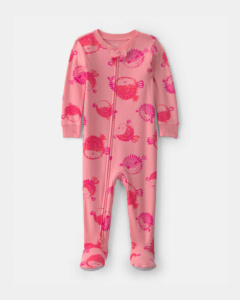 baby girl pufferfish 100% cotton 1-piece pajama - pink