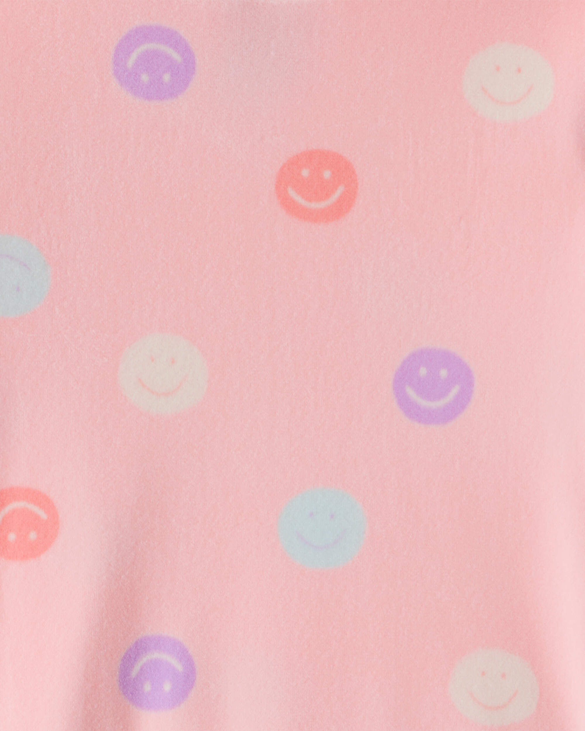Toddler Girl Smiley Face Print Velour Long-Sleeve Snug Fit 2-Piece Pajamas - Pink