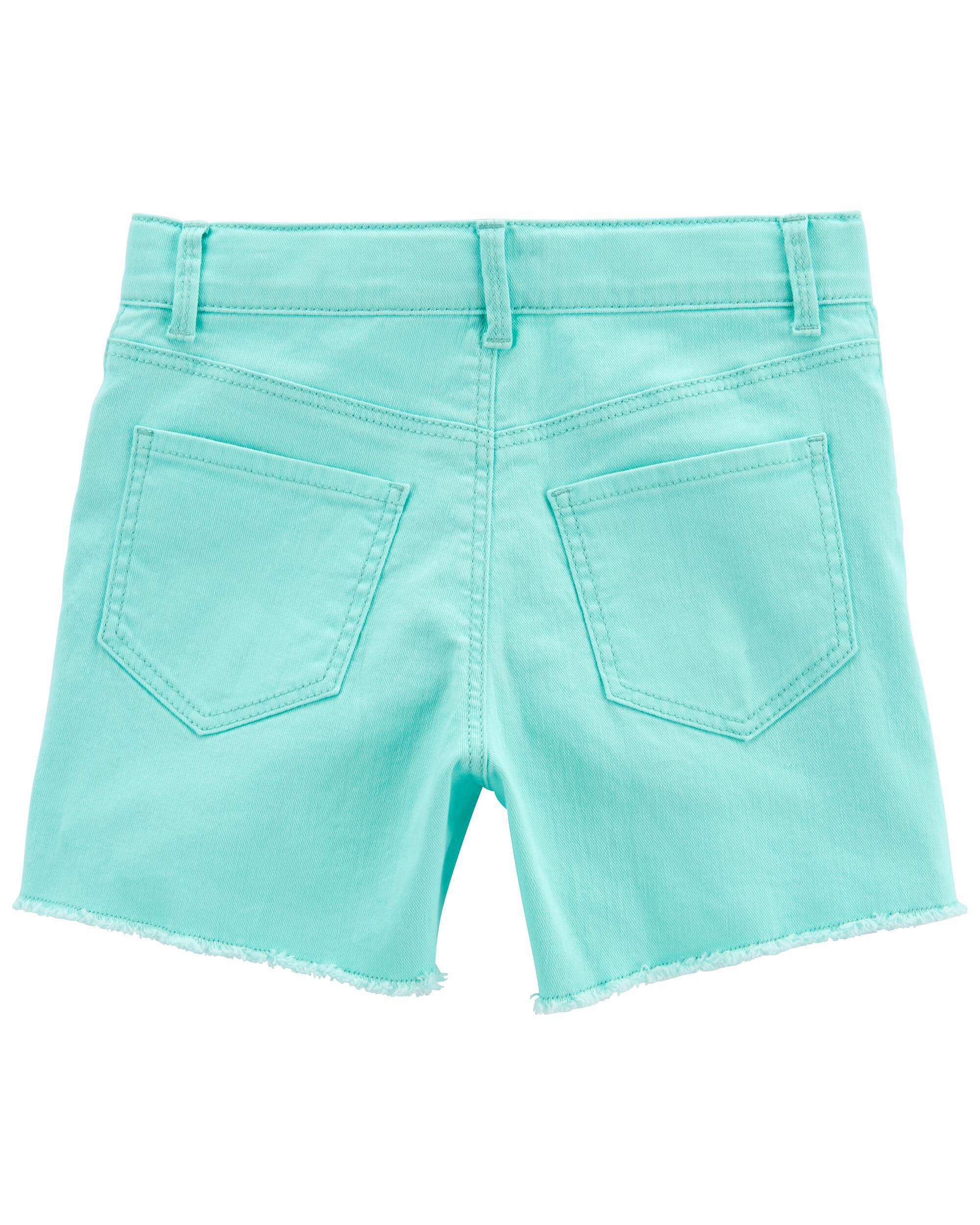 Kid Iconic High-Rise Midi Denim Shorts: Neon Twill Remix