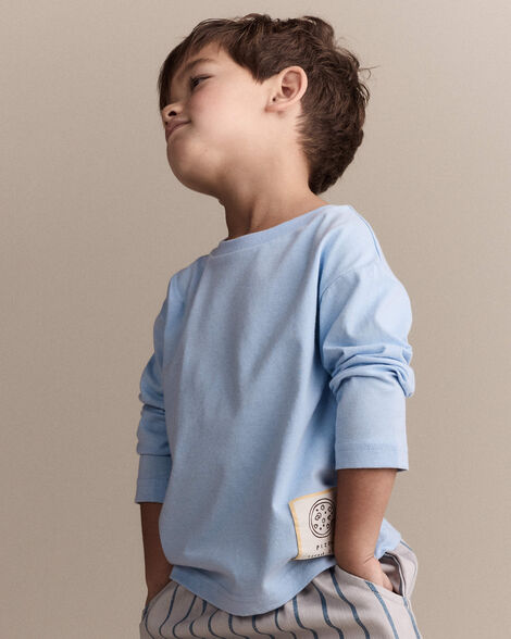 Toddler Pizza Long-Sleeve Relaxed Tee - Blue