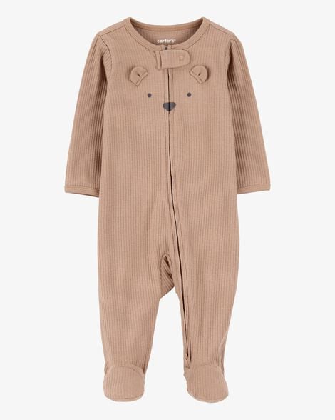 Product image 1 of Baby Bear 2-Way Zip Ribbed Sleep & Play Pajamas - Brown