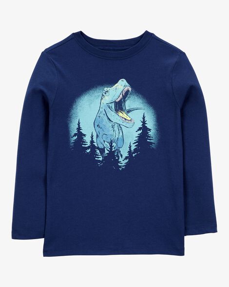  Product image 1 of Kid Dinosaur Cotton Blend Long-Sleeve Tee - Blue
