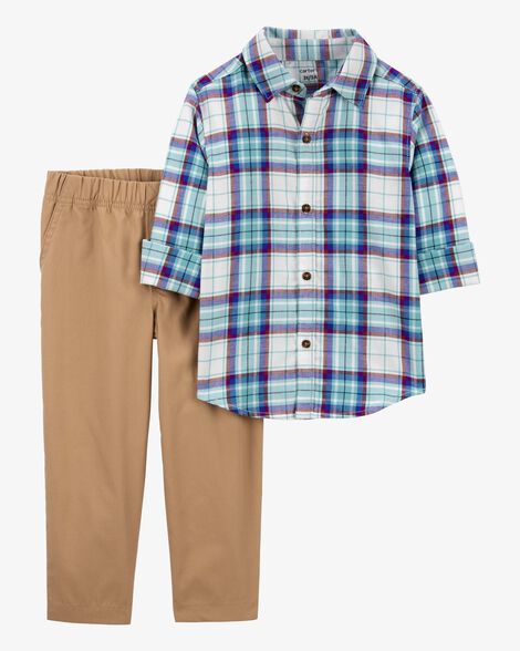 Product image 2 of Toddler 2-Piece Plaid Button-Front Shirt & Canvas Pant Set